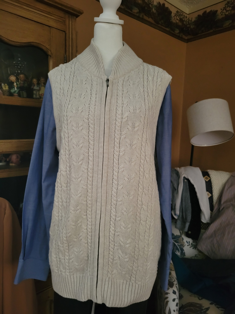 Pendleton Cream Cable-Knit Zip Front Sweater Vest XL